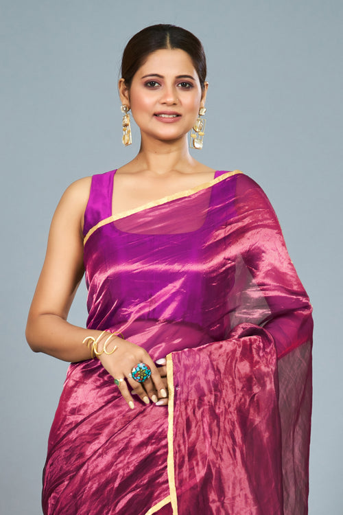 Pink tissue sari