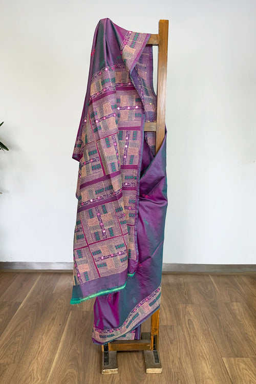 Kantha stitch tussar sari (silk)