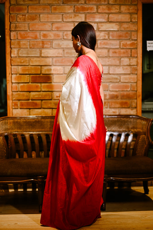 Alta red handwoven Bengali silk sari