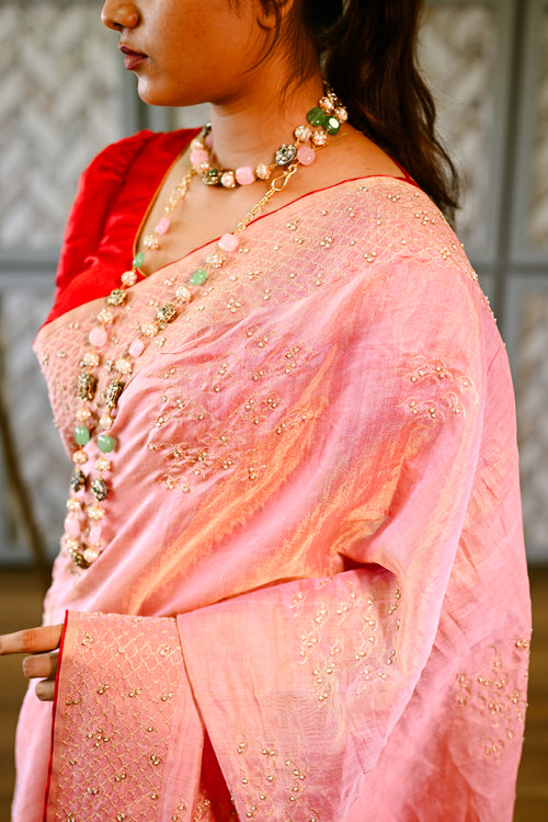 Tissue silk saris with hand embroidery
