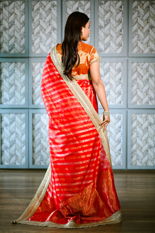 Red silk handwoven jaal sari