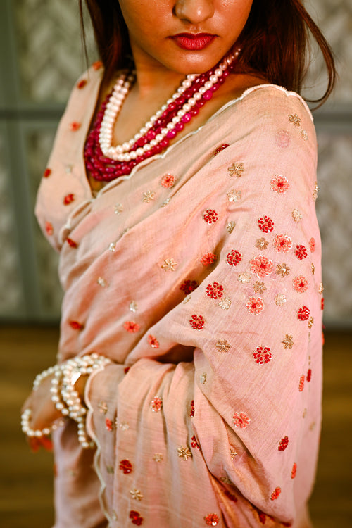 Hand embroidered meadow sari