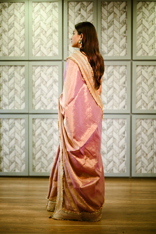 Purple tissue silk handwoven sari with phuljhari