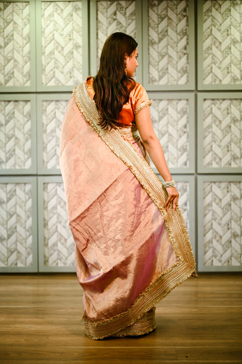 Purple tissue silk handwoven sari with phuljhari