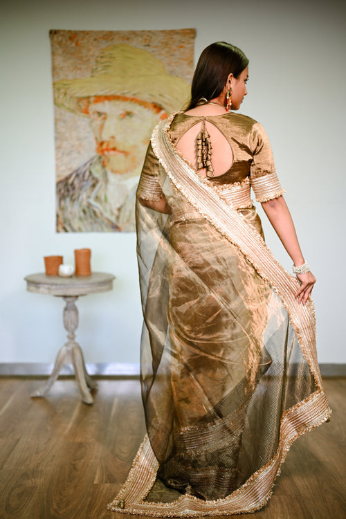 Swarna phuljhari tissue silk handwoven sari