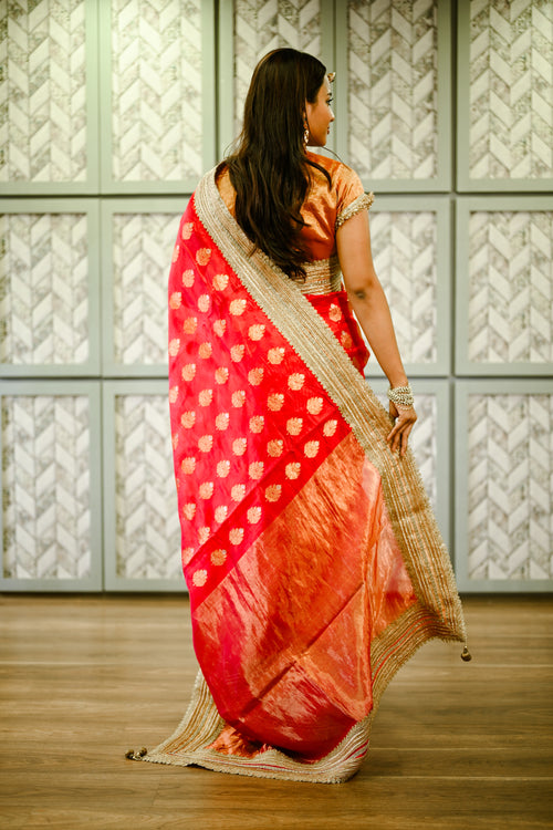 Red silk sari with heavy border