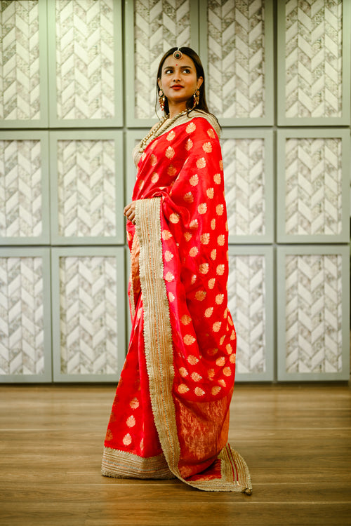 Red silk sari with heavy border