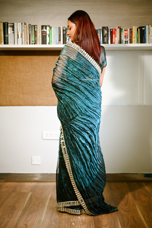 Teal tissue cocktail sari