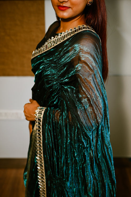 Teal tissue cocktail sari