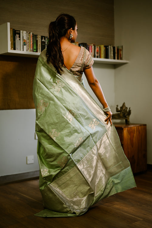 Mint green banarasi silk  sari