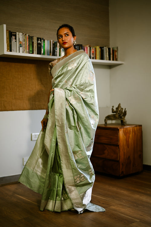 Mint green banarasi silk  sari