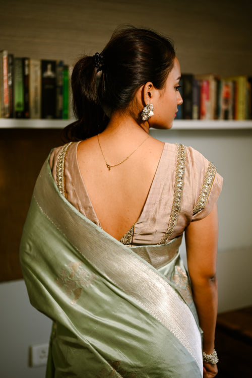 Mint green banarasi silk  sari