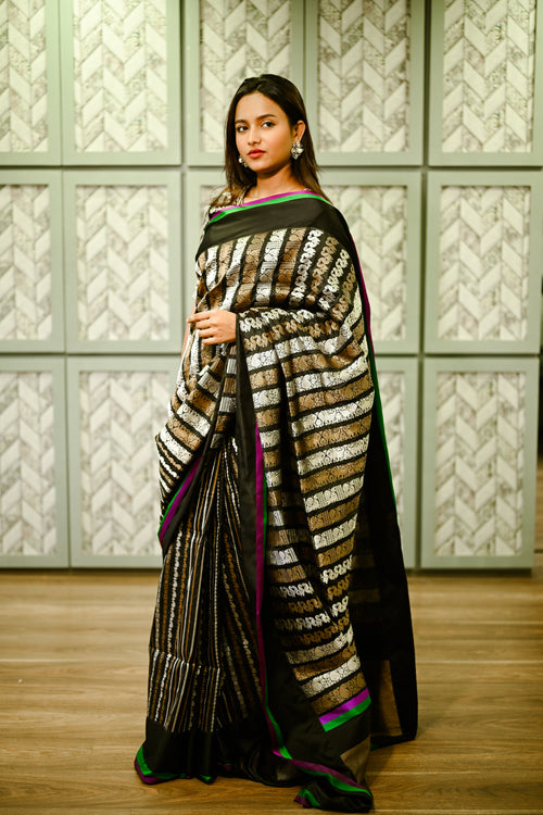 Black silk Banarasi sari