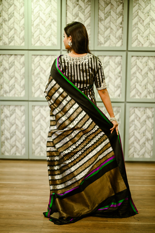 Black silk Banarasi sari