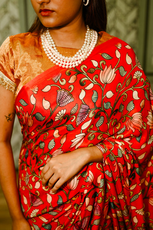 Red kalamkari sari