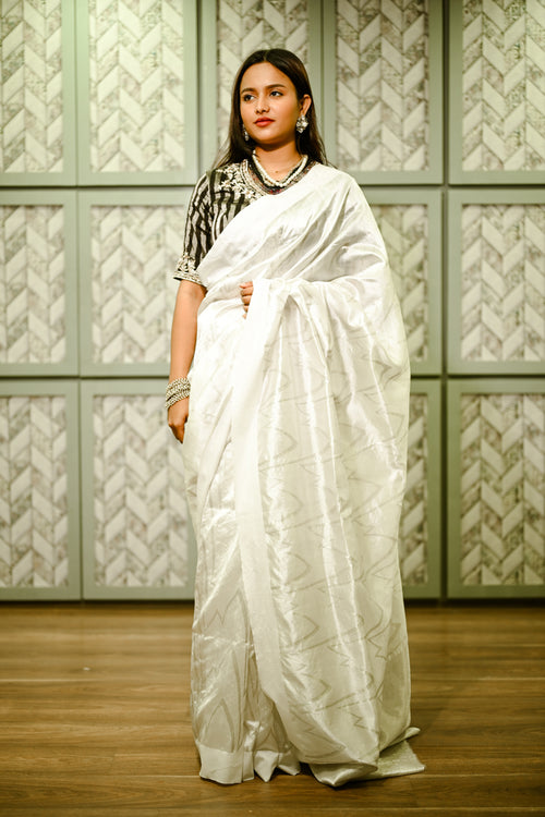 Off-white silk handwoven sari