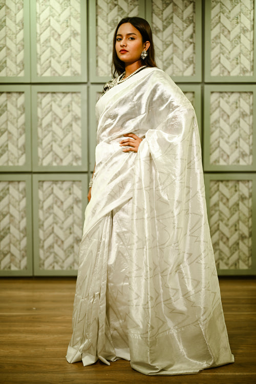 Off-white silk handwoven sari