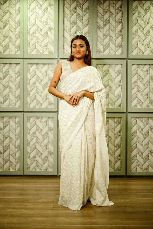 Off-white cotton silk handwoven sari