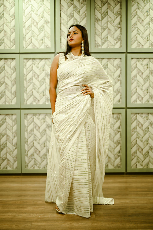 Off-white cotton silk handwoven sari