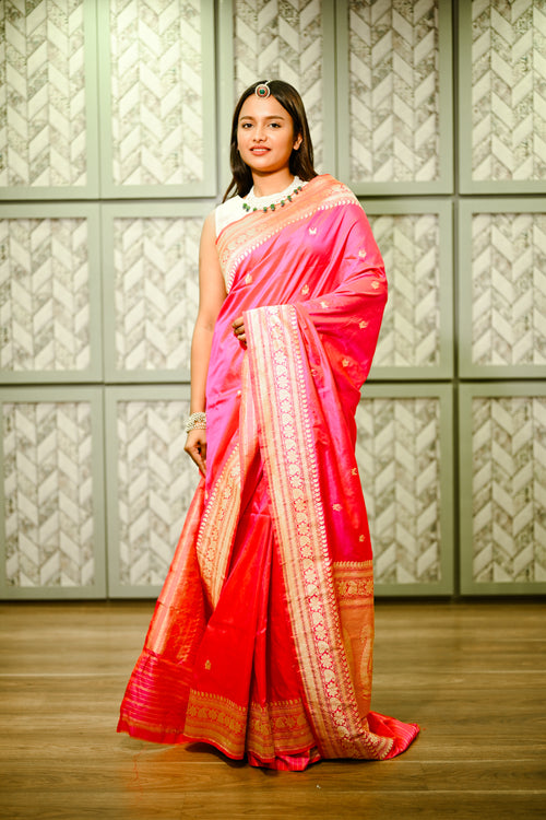Pink Banarasi silk sari with zari work