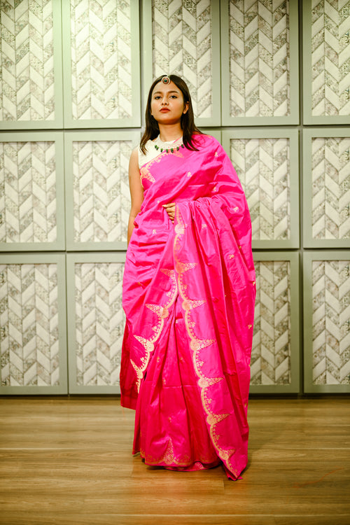 Fuschia pink banarasi silk sari
