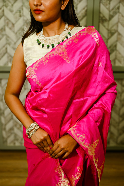 Fuschia pink banarasi silk sari