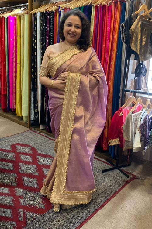 Lilac handwoven Tissue festive sari