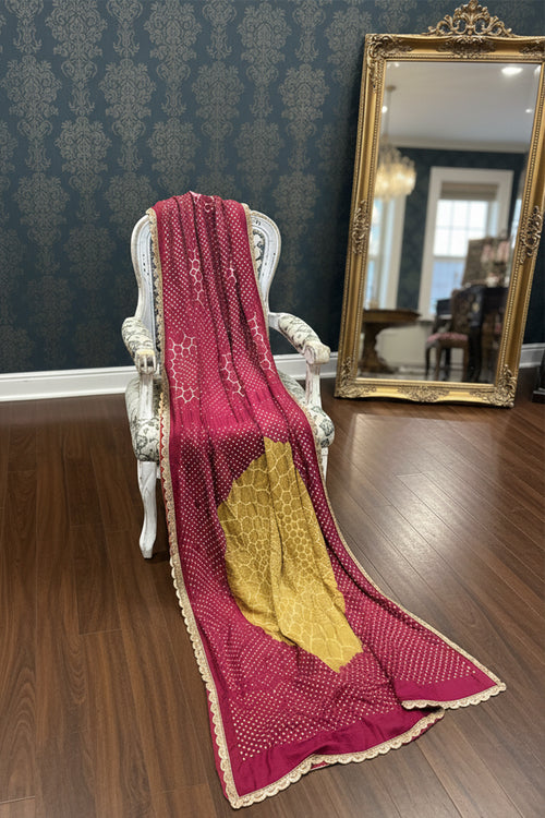 Maroon Bandhani Sari