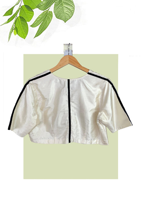 Offwhite handwoven Silk Blouse with black ribbon