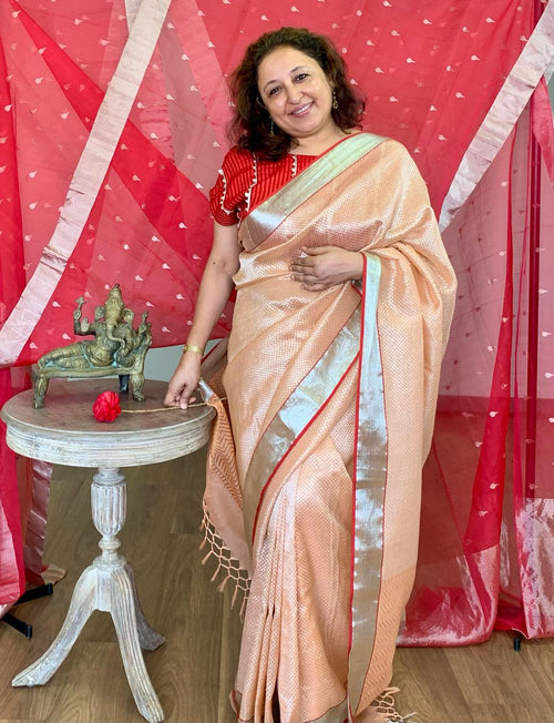 Peach Real Zari Kota Sari