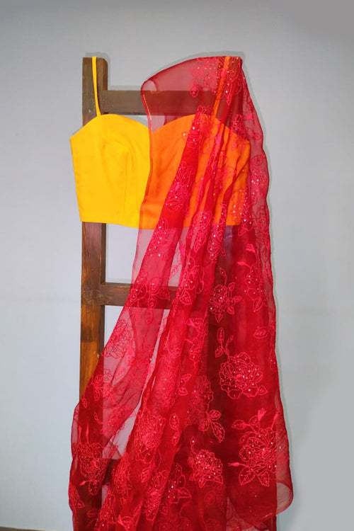 Red Organza Flowy Sari