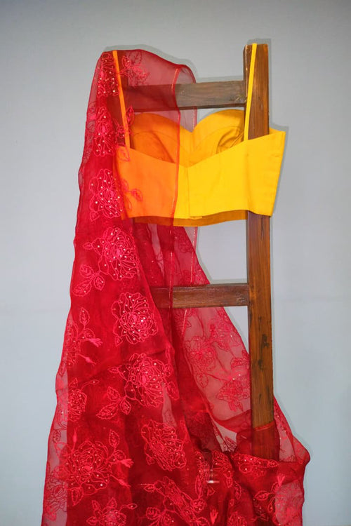 Red Organza Flowy Sari