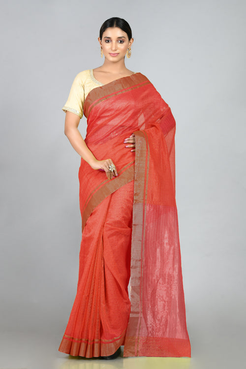 Red handwoven checkered sari