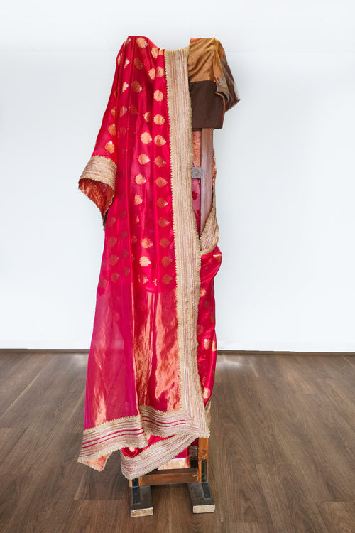 Red Silk bridal sari with heavy border