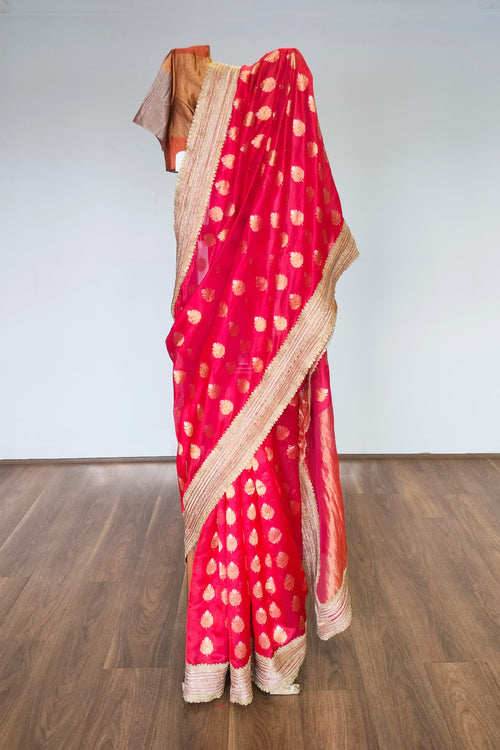 Red Silk bridal sari with heavy border