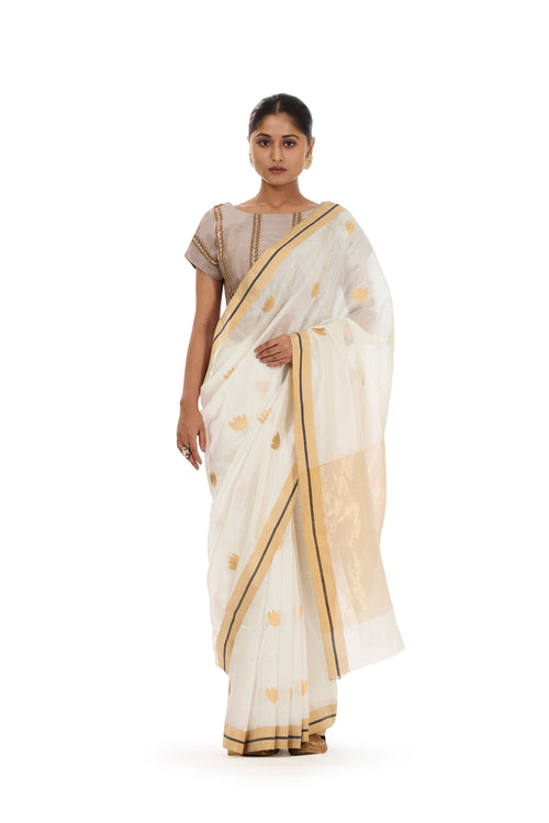 Offwhite silk sari