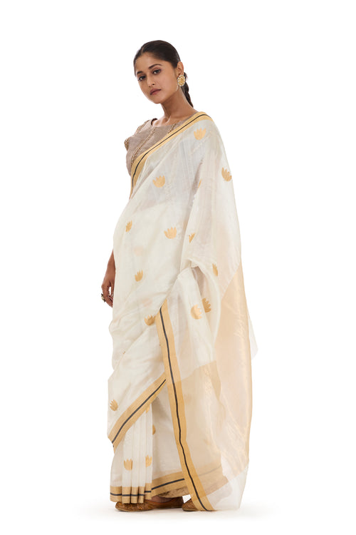 Offwhite silk sari