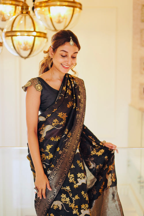 Sari Ki Almari- Mrig black chitah silk  saree2