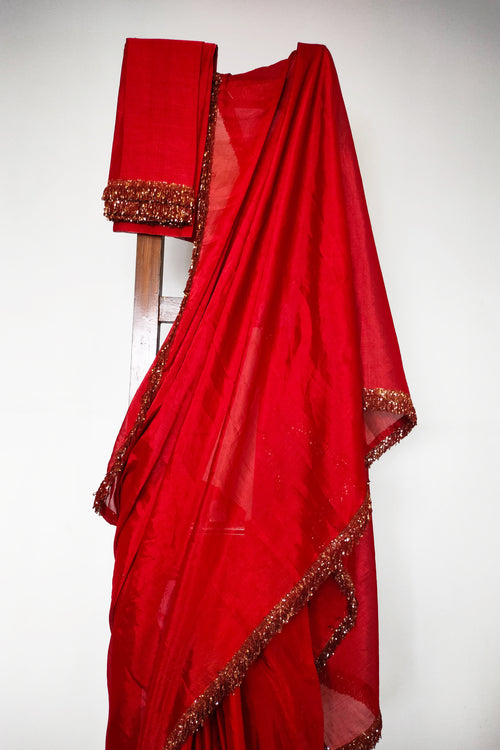 Sari Ki Almari- Red tissue silk sari with golden phuljhari3
