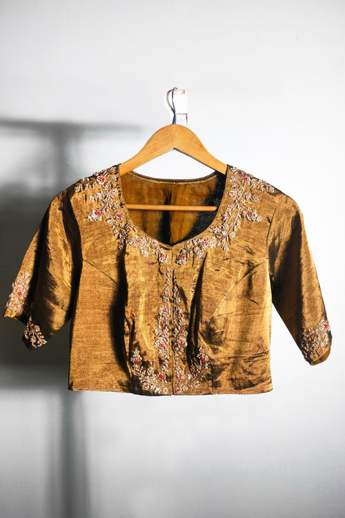 Sari Ki Almari- Tissue silk blouse with beautiful hand embroidery for wedding 3