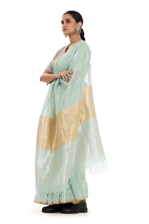 Sarikialmari-soft cotton mint handloom blue saree 