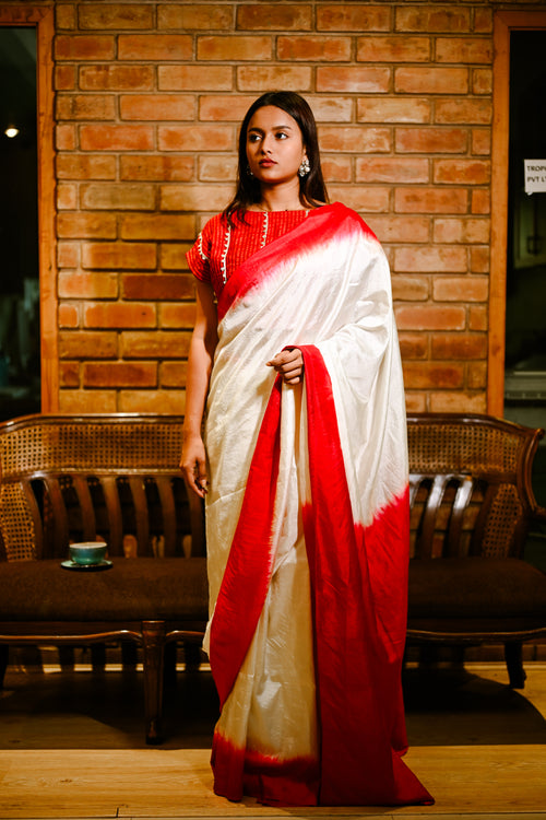 Traditional Alta Red Handwoven Bengali Silk Sari