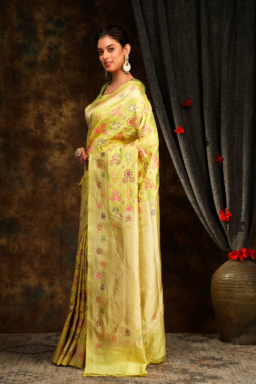 Yellow Banarasi saree