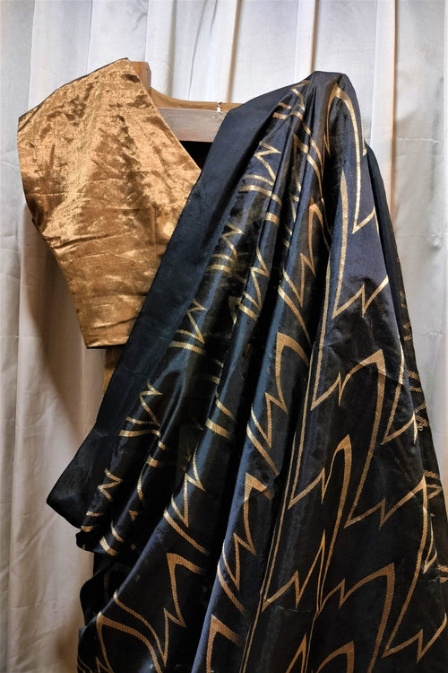 Neeta black and golden silk sari