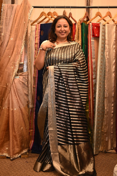 Stripe zari silk sari