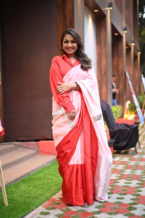 Dolly Jain wearing our red mushru border with gota lines