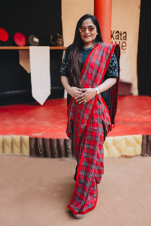 Checkered half stitched sari