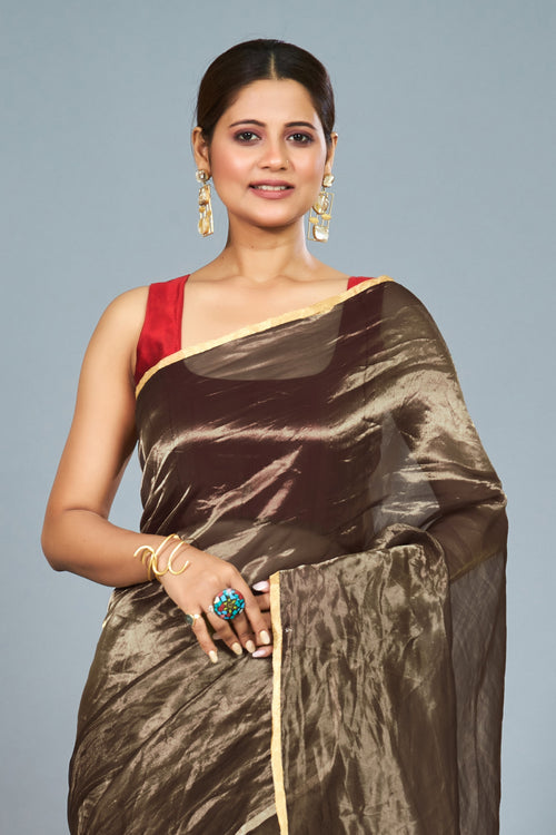 Brown tissue sari