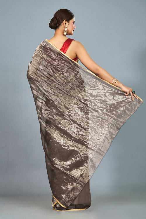 Brown tissue sari