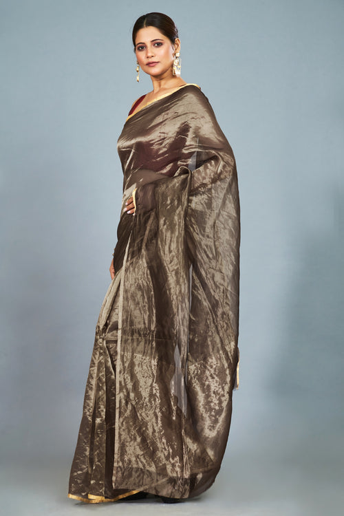 Brown tissue sari